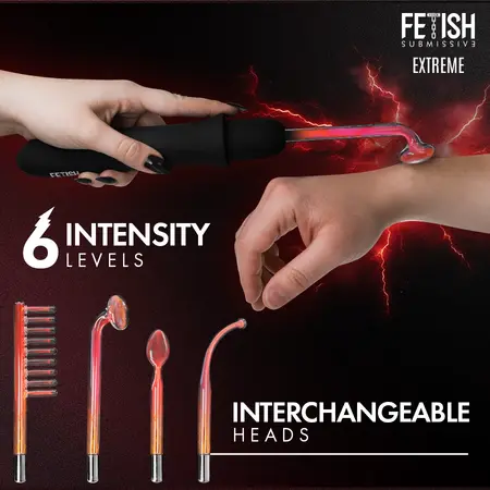 Fetish Submissive visokofrekventni elektrostimulacioni štapić, 4 nastavka, crni