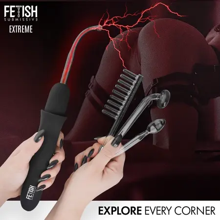 Fetish Submissive visokofrekventni elektrostimulacioni štapić, 4 nastavka, crni