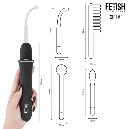 Fetish Submissive visokofrekventni elektrostimulacioni štapić, 4 nastavka, crni