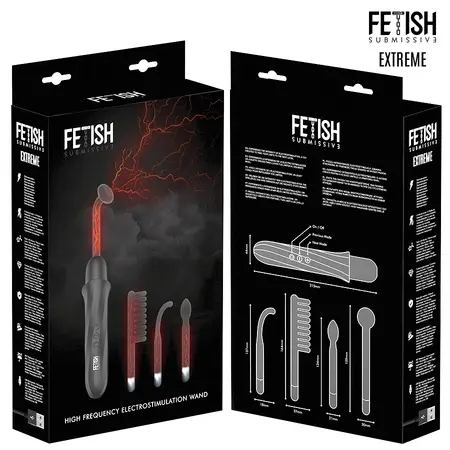 Fetish Submissive visokofrekventni elektrostimulacioni štapić, 4 nastavka, crni