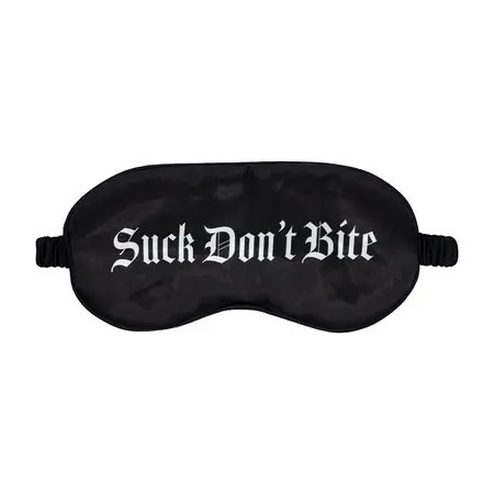 Suck Don't Bite satenska maska za oči crna, elegantna maska za spavanje sa printom