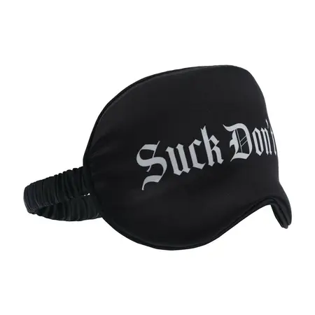 Suck Don't Bite satenska maska za oči crna, elegantna maska za spavanje sa printom