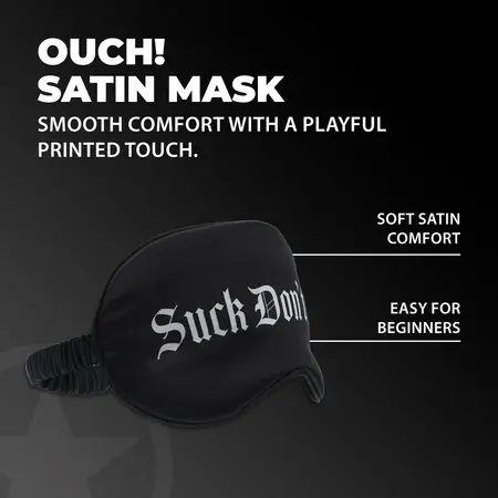Suck Don't Bite satenska maska za oči crna, elegantna maska za spavanje sa printom
