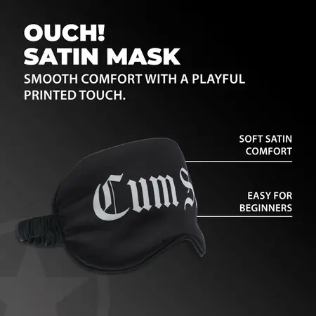 Ouch! Satin Eye Mask Black - Soft Printed Blindfold Adjustable Strap