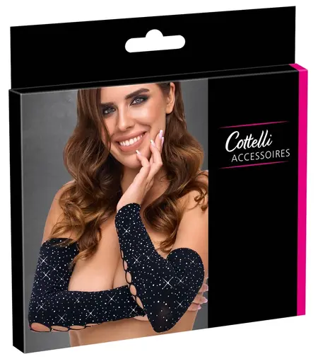 Cottelli ACCESSOIRES dugi rukavi bez prstiju S-L crni svetlucavi pleteni