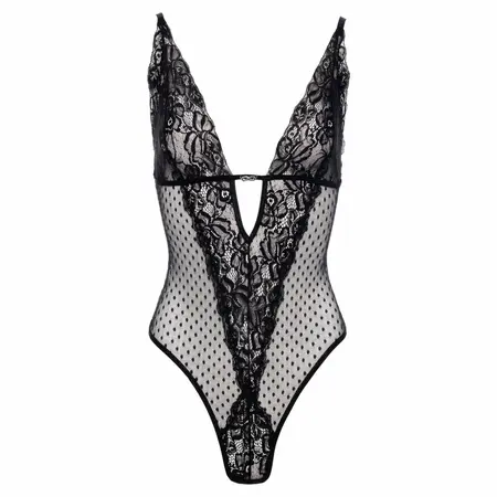 Christine Body Dewi Open Crotch Black elegantan čipkani bodi sa podesivim bretelama u veličini L/XL