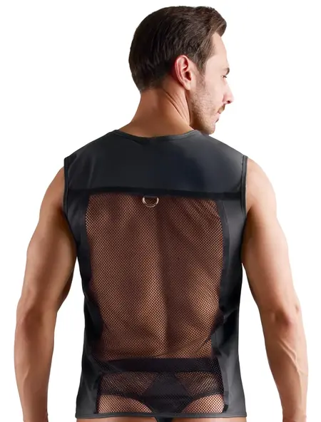 Svenjoyment muška majica bez rukava od mrežice i wetlook materijala 2XL, sa zlatnim rajsferšlusom i prstenovima