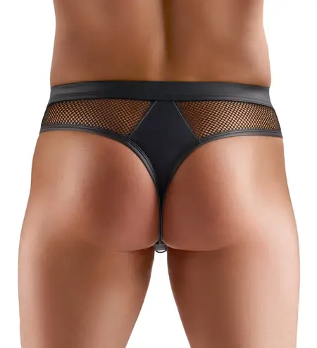 Svenjoyment Net Thong L, crne mrežaste tange sa zlatnim prstenovima