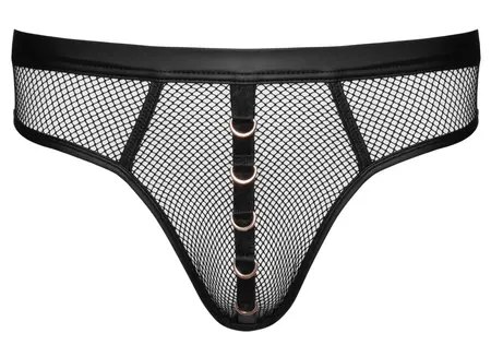 Svenjoyment Net Thong L, crne mrežaste tange sa zlatnim prstenovima
