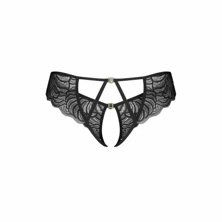 Obsessive Divienne crne otvorene tange sa čipkom i elegantnim nakitom 2XL/3XL