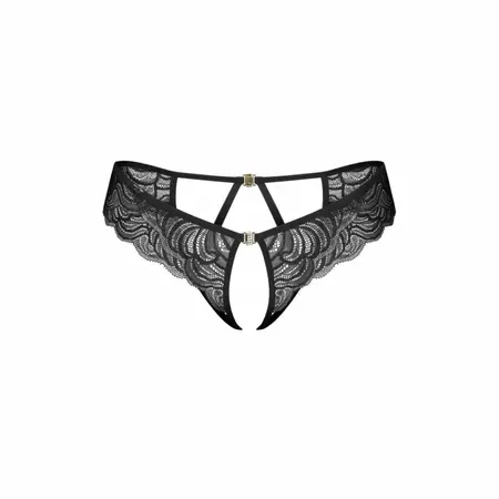 Obsessive Divienne crne otvorene tange sa čipkom i elegantnim nakitom 2XL/3XL