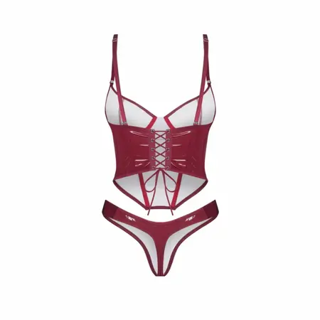 Obsessive Redya Corset & Thong Set Red - Adjustable Gloss Finish Design L/XL
