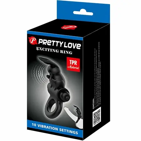 Pretty Love BI-210245 Intimate Ring with Rabbit Design, 10 Modes, Black