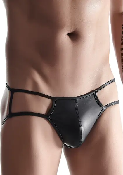 Andrasa Wetlook Men's Briefs Black with Decorative Metal Accent