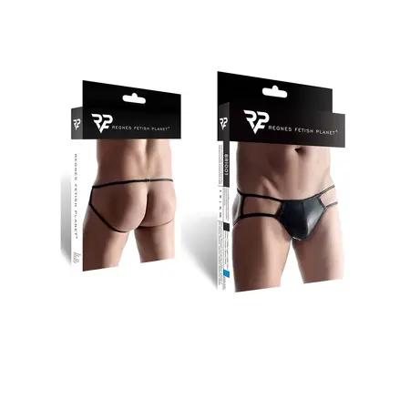 Andrasa Wetlook Men's Briefs Black with Decorative Metal Accent