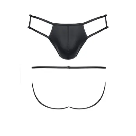 Andrasa Wetlook Men's Briefs Black with Decorative Metal Accent