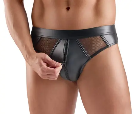 Svenjoyment muške slip gaćice XL crni wetlook sa mrežicom i rajsferšlusom za savršenu udobnost