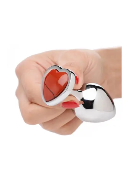 XR Brands Red Jasper Heart Aluminum Intimate Plug Small 2.8in