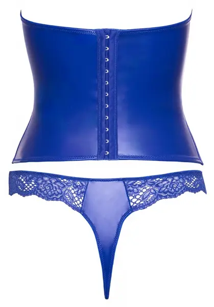 Cottelli LINGERIE plavi wetlook i čipkani korset bez naramenica, set u veličini L