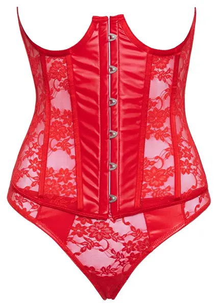Cottelli Lingerie set sa korzetom sa otvorenim korpama crvena čipka wetlook XL