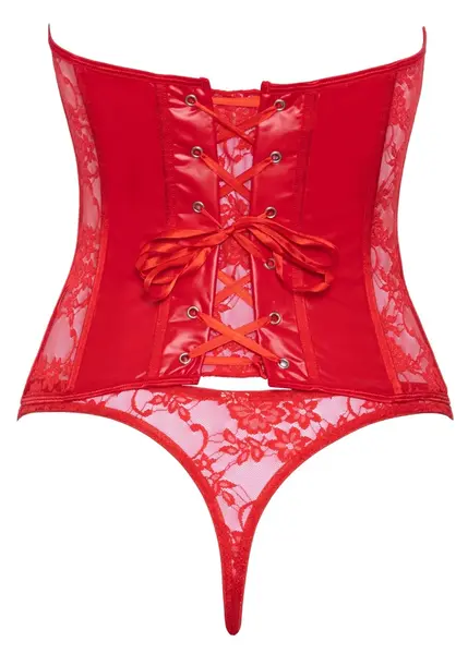 Cottelli Lingerie set sa korzetom sa otvorenim korpama crvena čipka wetlook XL