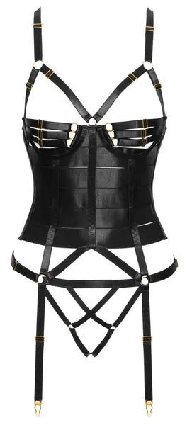 Cottelli Lingerie Strappy crni set sa korsetom 80B/M sa zlatnim detaljima