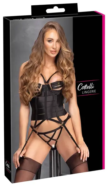 Cottelli Lingerie komplet korzeta sa trakama 75B/S crni saten podesivi