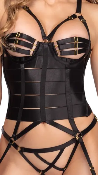 Cottelli Lingerie komplet korzeta sa trakama 75B/S crni saten podesivi