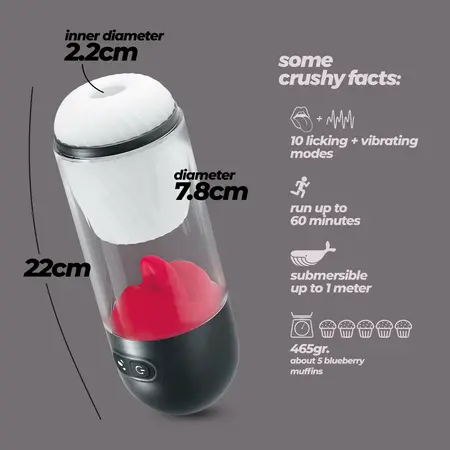 Crushious Slurpy 2-u-1 intimni aparat sa sistemom rotacije i lizanja, providni