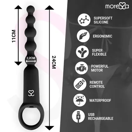 Moressa Ronie Black Remote-Controlled Anal Bead System - Silicone, 7 Modes