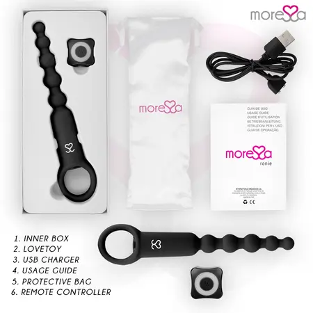 Moressa Ronie Black Remote-Controlled Anal Bead System - Silicone, 7 Modes