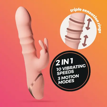 Crushious Ringlord Rabbit vibrirajući prsten roze, 3 pokretna prstena i 10 modova rada