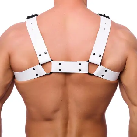 Red Leather kožni Bulldog remen L/XL beli sa podesivim kaiševima od goveđe kože