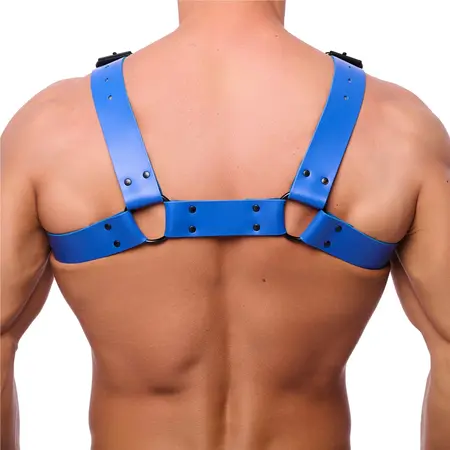 Red Leather Bulldog kožni harness L/XL plavi sa podesivim kaiševima od goveđe kože