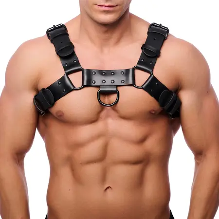 Red Leather Bulldog Leather Harness L/XL Adjustable Black Genuine Leather