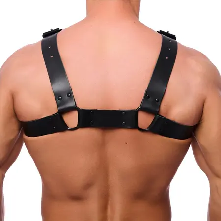 Red Leather Bulldog kožni harness S/M podesivi kaiševi od crne goveđe kože