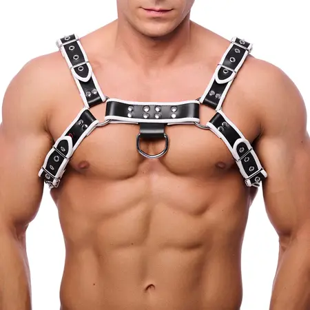 Red Leather kožni harness S/M podesivi crno beli evropska izrada