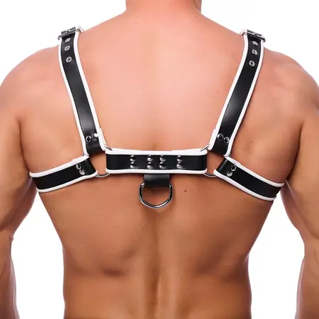 Red Leather kožni harness S/M podesivi crno beli evropska izrada