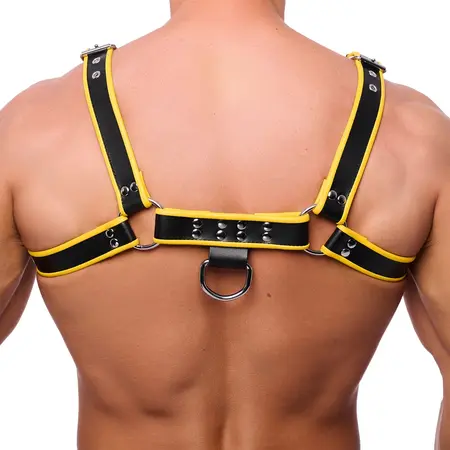 Red Leather Premium kožni harness S/M sa podesivim crno žutim kaiševima