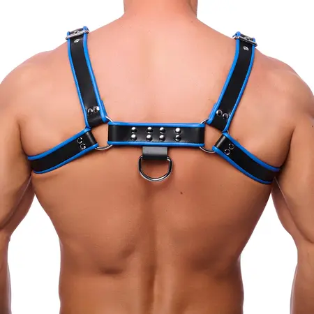 Red Leather Premium kožni harness L/XL crno/plavi sa podesivim kaiševima
