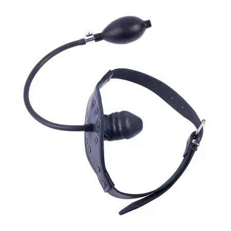 Red Leather Gag with Inflatable Silicone Mouthpiece Black Adjustable