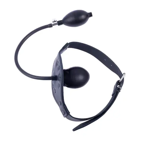Red Leather Gag with Inflatable Silicone Mouthpiece Black Adjustable