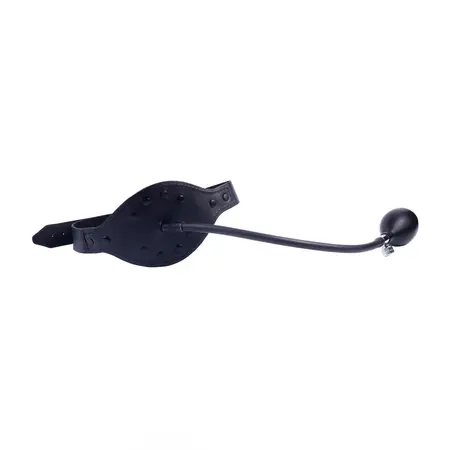 Red Leather Gag with Inflatable Silicone Mouthpiece Black Adjustable