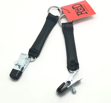 Red Leather set podesivih štipaljki za bradavice sa kožnim tegovima 2x80g crno srebrni