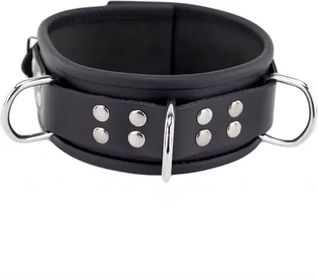 Red Leather kožna ogrlica Model 3D Black, sa tri metalne alke, podesiva