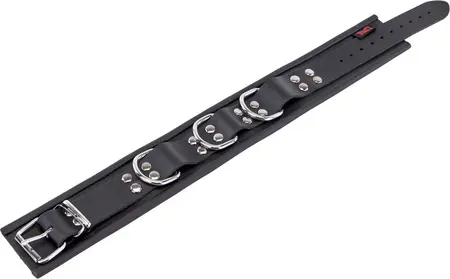 Red Leather kožna ogrlica Model 3D Black, sa tri metalne alke, podesiva