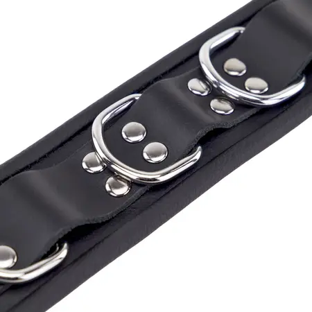 Red Leather kožna ogrlica Model 3D Black, sa tri metalne alke, podesiva