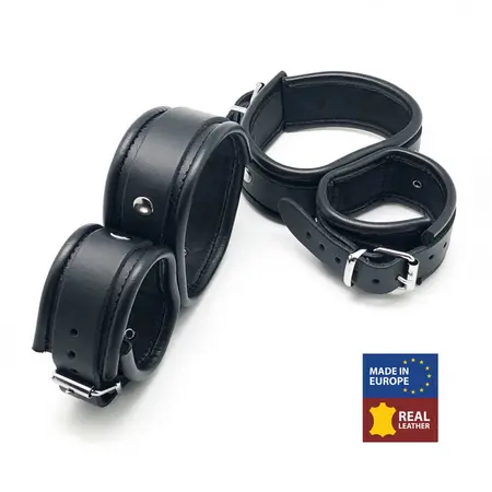 Red Leather set kožnih fiksatora, crni, podesivi, od biljno štavljene kože