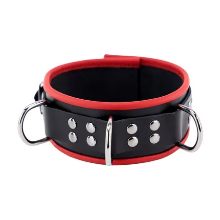 Red Leather kožna ogrlica sa 3 prstena u obliku slova D podesiva crveno crna 46 cm