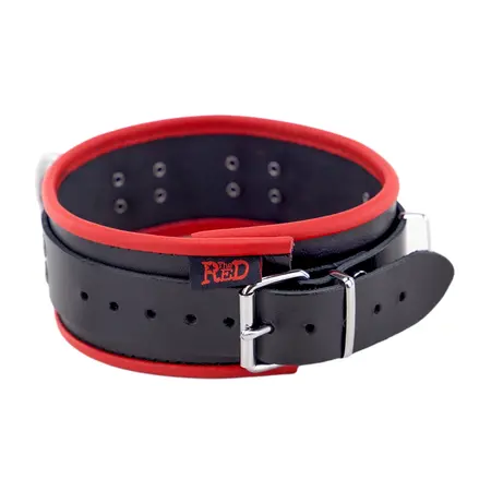 Red Leather kožna ogrlica sa 3 prstena u obliku slova D podesiva crveno crna 46 cm